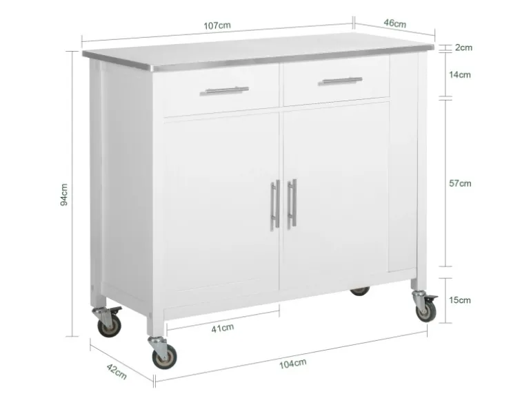 SoBuy Küchenwagen mit Edelstahlplatte Kücheninsel Rollwagen Weiß FKW108-W