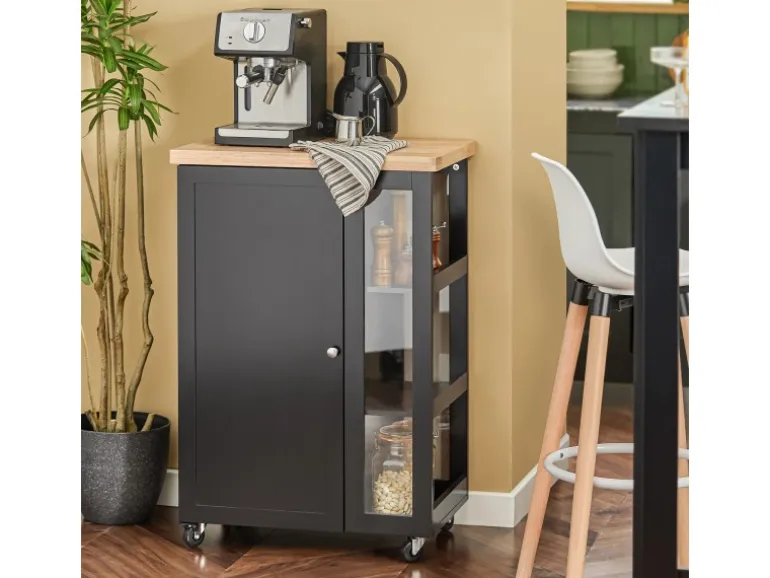 SoBuy Küchenwagen Servierwagen mit 3 Ablagefächern Küchenregal 60x90x40cm Schwarz FKW75-SCH