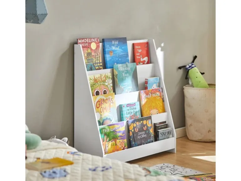 SoBuy Kinder Bücherregal Kinderregal Zeitungsständer mit 4 Ablagen Weiß KMB32-W