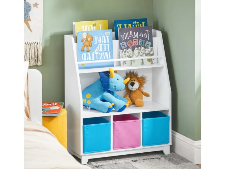 SoBuy Kinder Bücherregal Kinderregal mit Ablagen Aufbewahrungsregal Weiß KMB34-F