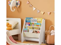 SoBuy Kinder-Bücherregal Zeitungsständer mit 4 Ablagen Kinderregal Weiß FRG225-W