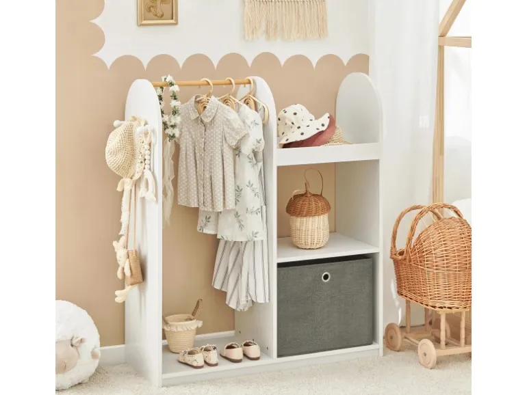 SoBuy Kinderkleiderschrank mit 3 Haken Kleiderständer mit Box Weiß KMB40-W