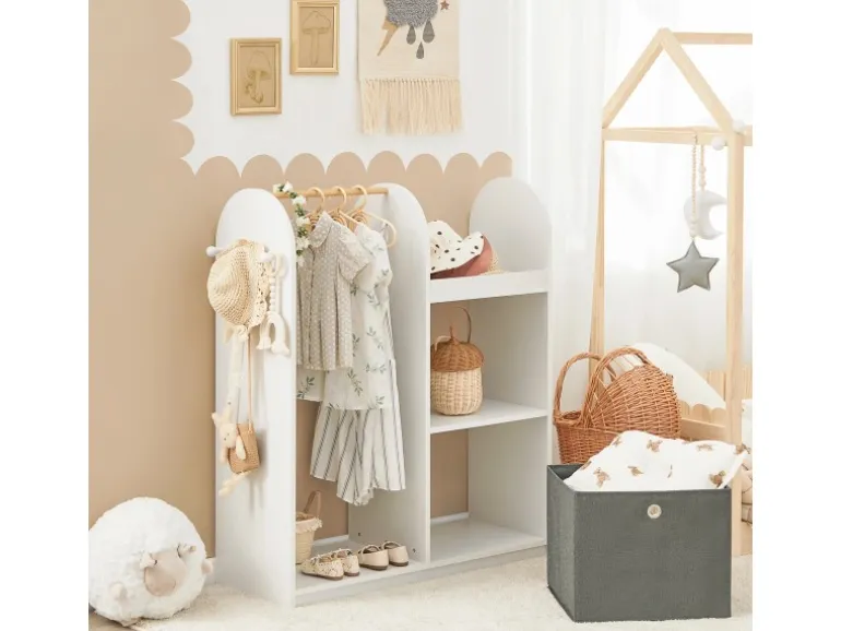 SoBuy Kinderkleiderschrank mit 3 Haken Kleiderständer mit Box Weiß KMB40-W