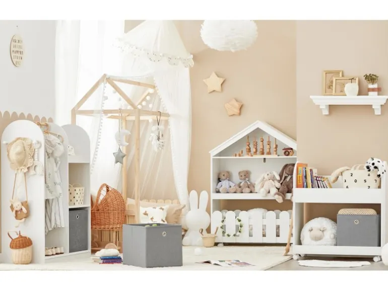 SoBuy Kinderkleiderschrank mit 3 Haken Kleiderständer mit Box Weiß KMB40-W