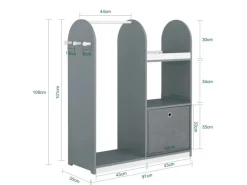SoBuy Kinderkleiderschrank mit 3 Haken Kleiderständer mit Box Grau KMB40-HG