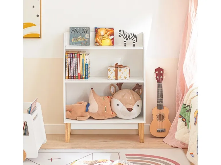 SoBuy Kinderregal mit 3 Fächern Bücherregal Aufbewahrungsregal Weiß KMB47-W