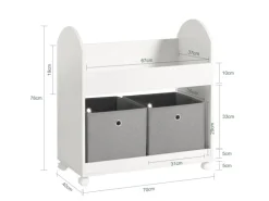 SoBuy Kinderregal mit 2 Stoffboxen Bücherregal Aufbewahrungsregal KMB53-W