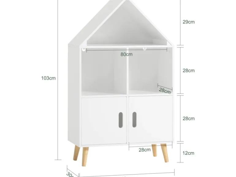 SoBuy Kinderregal mit Haus-Design Bücherregal für Kinder Weiß KMB58-W