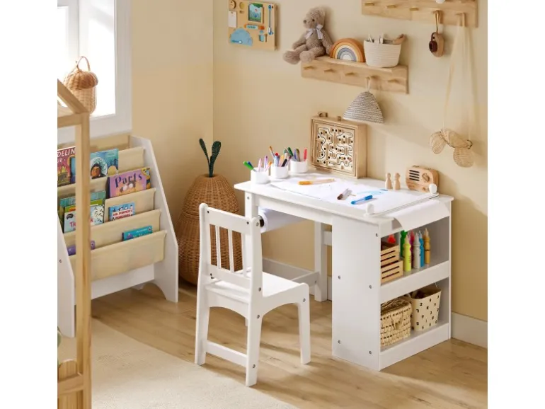 SoBuy Kindertisch mit 1 Stuhl Kindersitzgruppe Maltisch für Kinder Weiß KMB60-W