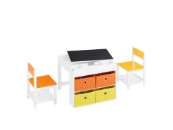 SoBuy Kindertisch mit 2 Stühlen Kindersitzgruppe Spieltisch Stauraum KMB75-K-W