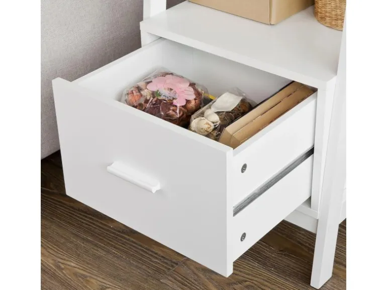 SoBuy Leiterregal mit Ablagen und Schublade MDF Weiß FRG116-K-W
