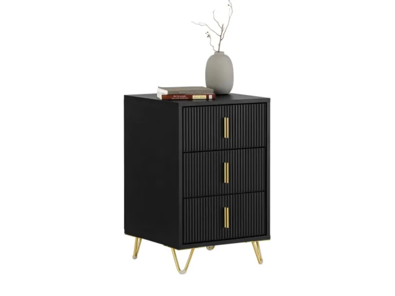 SoBuy Nachttisch mit 3 Schubladen Moderner Beistelltisch 40x63x40cm Schwarz FBT115-L-SCH