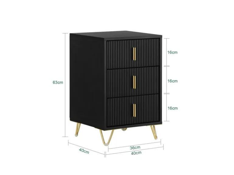 SoBuy Nachttisch mit 3 Schubladen Moderner Beistelltisch 40x63x40cm Schwarz FBT115-L-SCH