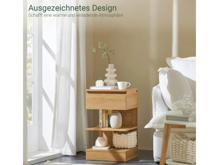 SoBuy Nachttisch mit Schublade und 2 Ablagen Beistelltisch 39x65x39cm Natur FBT49-N