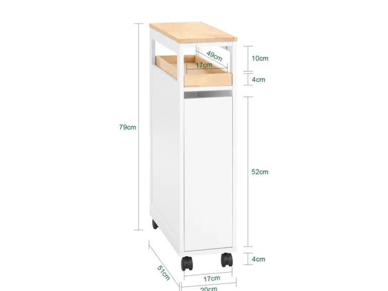 SoBuy Nischenwagen mit 3 Schubladen Schmal Küchenregal Natur 20x79x51cm NSR11-WN