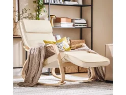SoBuy Schaukelstuhl Schaukelsessel mit Verstellbarer Fußstütze Beige FST16-W