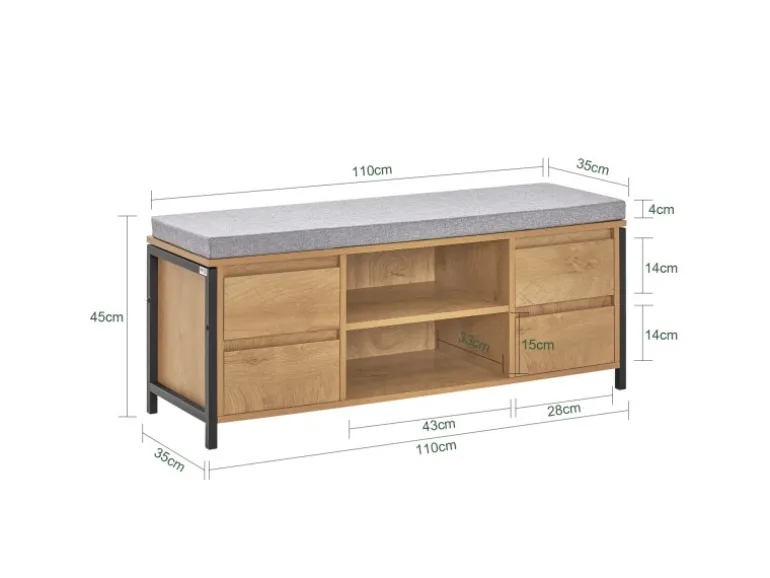 SoBuy Schuhbank mit 4 Schubladen und 2 Fächern MDF PB Natur Schwarz FSR149-N