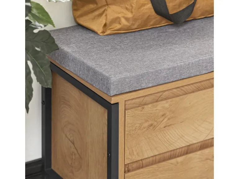 SoBuy Schuhbank mit 4 Schubladen und 2 Fächern MDF PB Natur Schwarz FSR149-N