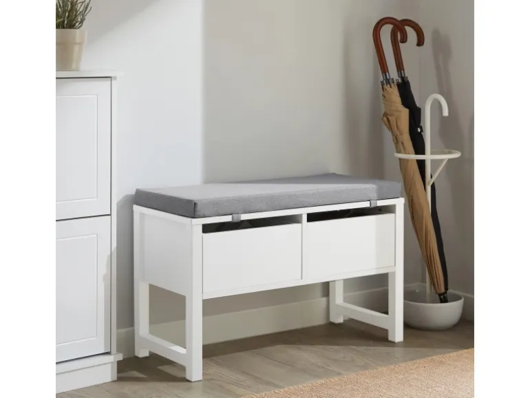 SoBuy Schuhbank mit 2 Schubladen Sitzbank mit Stauraum MDF Weiß FSR88-W