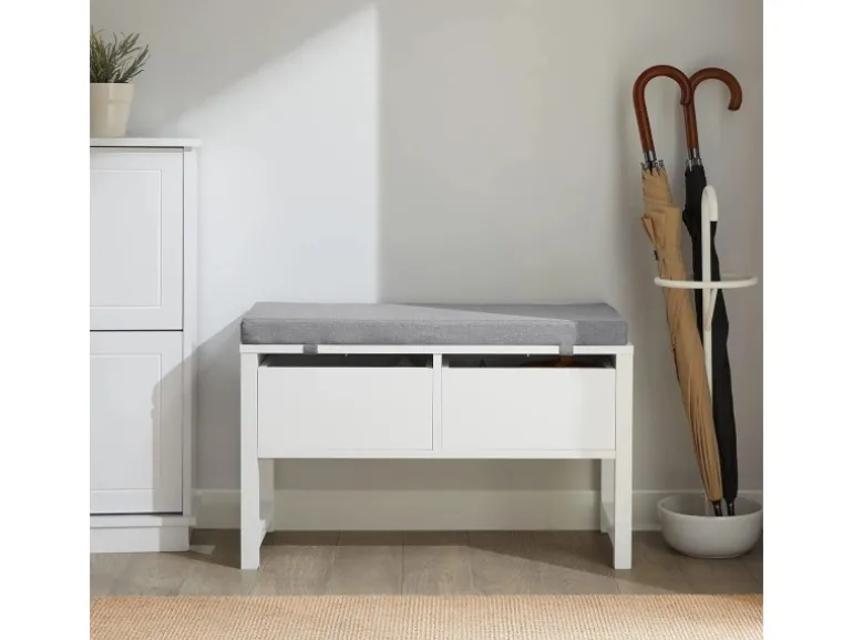 SoBuy Schuhbank mit 2 Schubladen Sitzbank mit Stauraum MDF Weiß FSR88-W
