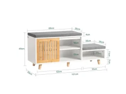 SoBuy Schuhbank mit 2 Sitzflächen und 1 Schiebetür MDF Bambus Weiß FSR125-WN