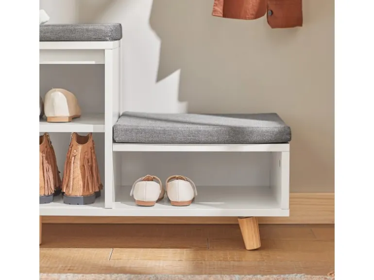 SoBuy Schuhbank mit 2 Sitzflächen und 1 Schiebetür MDF Bambus Weiß FSR125-WN