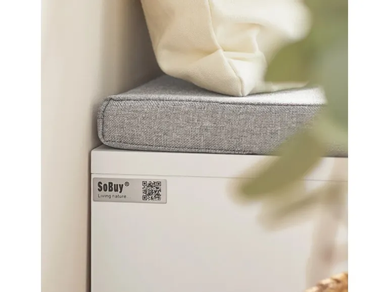 SoBuy Schuhbank mit 2 Sitzflächen und 1 Schiebetür MDF Bambus Weiß FSR125-WN