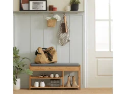 SoBuy Schuhbank mit Sitzfläche und Schubladen Sitzbank Natur Bambus FSR47-N