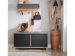 SoBuy Schuhbank mit Sitzfläche Sitzbank mit Stauraum Schwarz FSR117-SCH