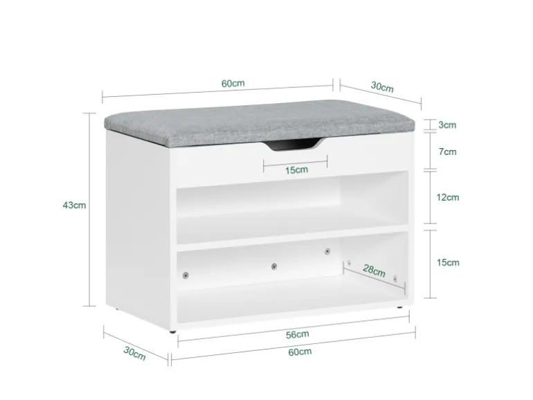 SoBuy Schuhbank mit Sitzfläche Sitzbank Schuhregal aus MDF 60x43x30cm Weiß-Grau FSR25-HG