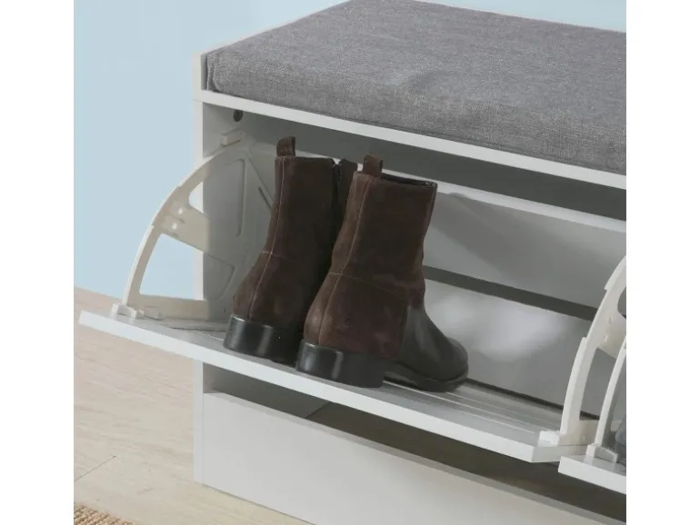 SoBuy Schuhbank mit Sitzfläche und 2 Klappen Schuhkipper MDF Weiß FSR62-W