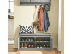 SoBuy Schuhbank mit Sitzfläche und 4 Fächern MDF Grau FSR131-HG