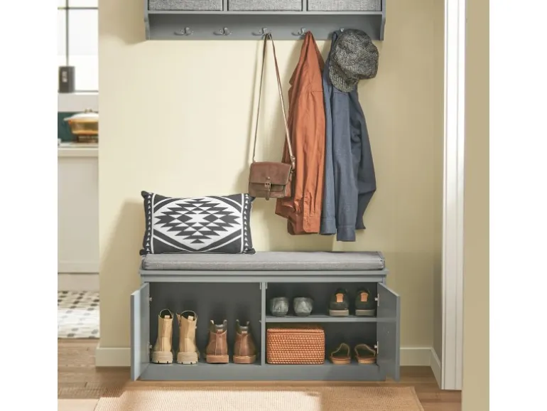 SoBuy Schuhbank mit Sitzfläche und 4 Fächern MDF Grau FSR131-HG