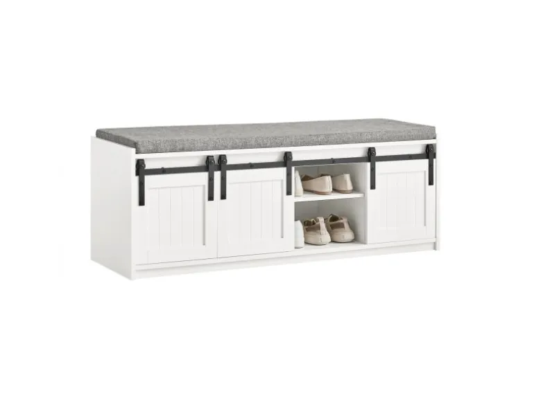 SoBuy Schuhbank mit Sitzfläche und Schiebetüren MDF Weiß FSR133-W
