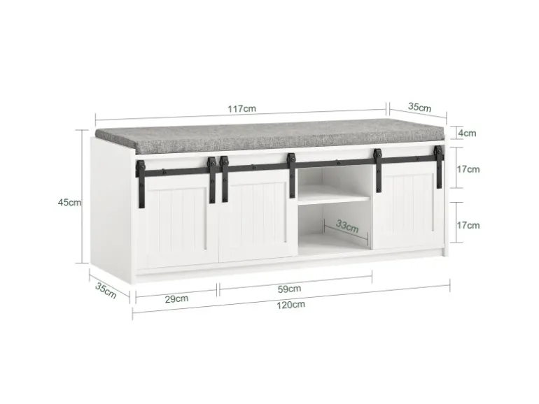 SoBuy Schuhbank mit Sitzfläche und Schiebetüren MDF Weiß FSR133-W
