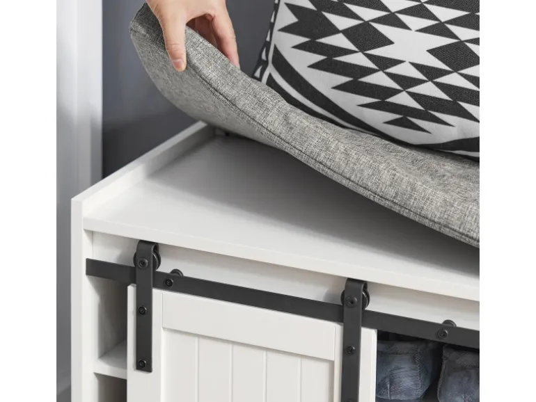SoBuy Schuhbank mit Sitzfläche und Schiebetüren MDF Weiß FSR133-W