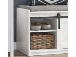 SoBuy Schuhbank mit Sitzfläche und Schiebetüren MDF Weiß FSR133-W
