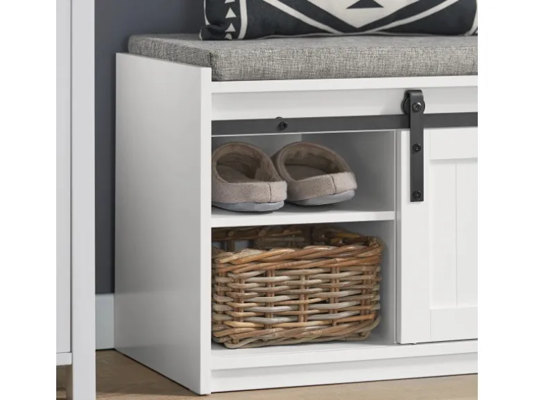 SoBuy Schuhbank mit Sitzfläche und Schiebetüren MDF Weiß FSR133-W