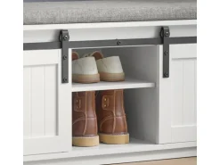 SoBuy Schuhbank mit Sitzfläche und Schiebetüren MDF Weiß FSR133-W
