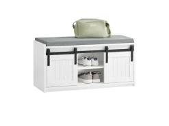 SoBuy Schuhbank mit Sitzfläche Sitzbank mit Stauraum Schuhregal 90x46x35cm Weiß FSR133-K-W