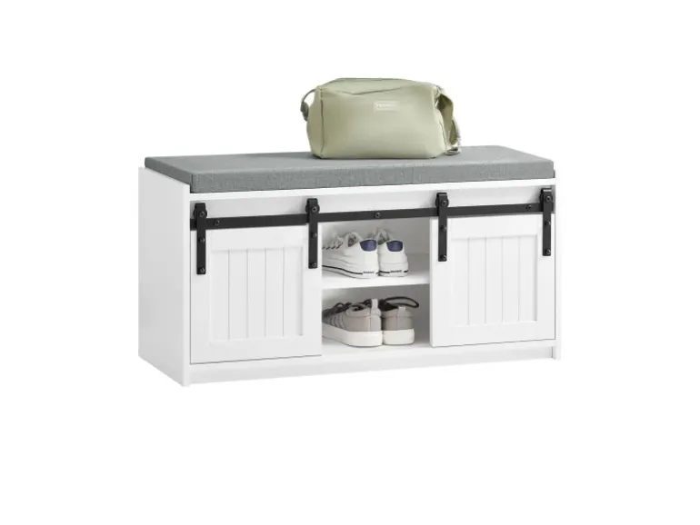 SoBuy Schuhbank mit Sitzfläche Sitzbank mit Stauraum Schuhregal 90x46x35cm Weiß FSR133-K-W