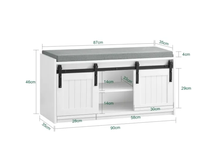 SoBuy Schuhbank mit Sitzfläche Sitzbank mit Stauraum Schuhregal 90x46x35cm Weiß FSR133-K-W