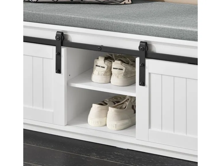 SoBuy Schuhbank mit Sitzfläche Sitzbank mit Stauraum Schuhregal 90x46x35cm Weiß FSR133-K-W
