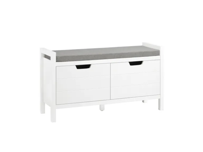 SoBuy Schuhbank mit Sitzfläche Sitzbank aus MDF 91x51x30cm Weiß-Grau FSR63-II-W