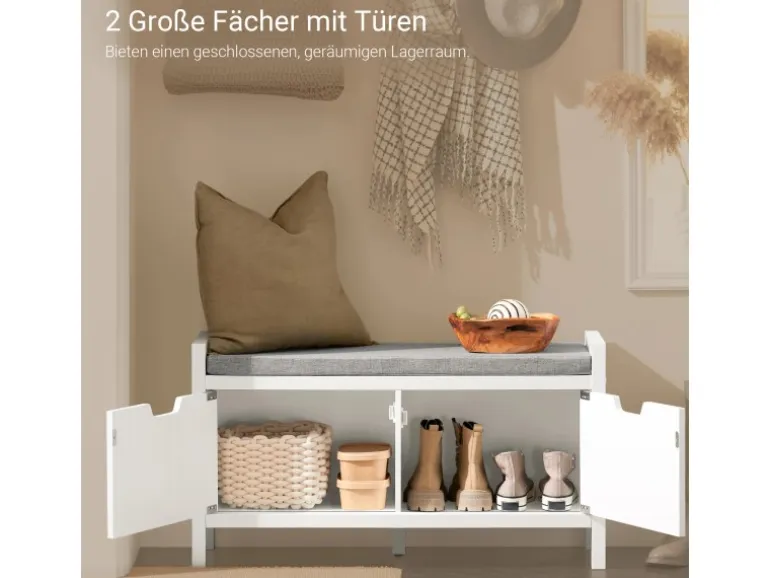 SoBuy Schuhbank mit Sitzfläche Sitzbank aus MDF 91x51x30cm Weiß-Grau FSR63-II-W