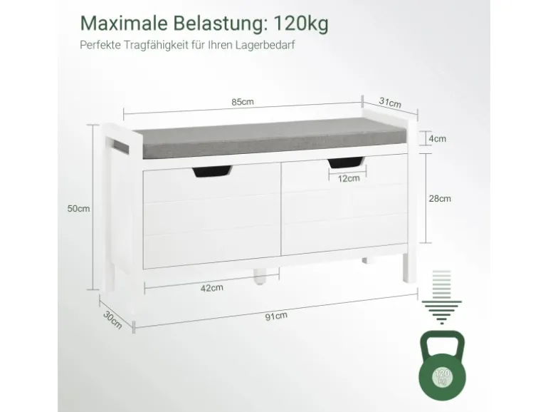 SoBuy Schuhbank mit Sitzfläche Sitzbank aus MDF 91x51x30cm Weiß-Grau FSR63-II-W