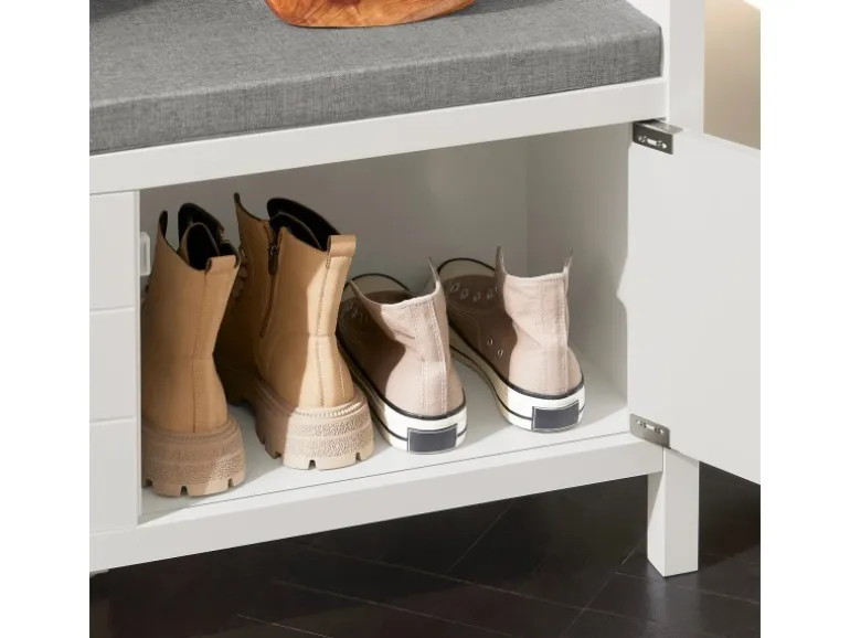 SoBuy Schuhbank mit Sitzfläche Sitzbank aus MDF 91x51x30cm Weiß-Grau FSR63-II-W