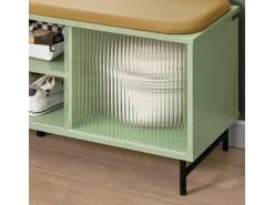 SoBuy Schuhbank mit Sitzfläche und Schiebetüren MDF Glas Grün FSR115-GR