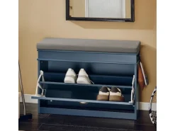 SoBuy Schuhbank Schmal mit Klappe Garderobenbank mit Sitzkissen Blau FSR82-L-B