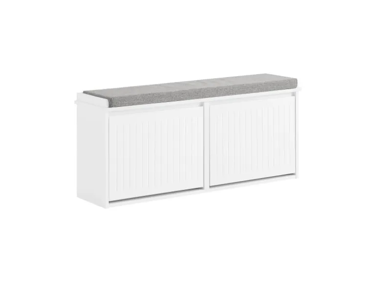 SoBuy Schuhbank Schmal mit 2 Klappen Garderobenbank mit Sitzkissen FSR98-XL-W
